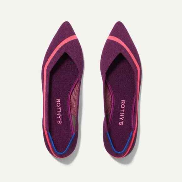 Rothy’s The Point Toe Ballet Flat Slip-On in Maroon Neon...
